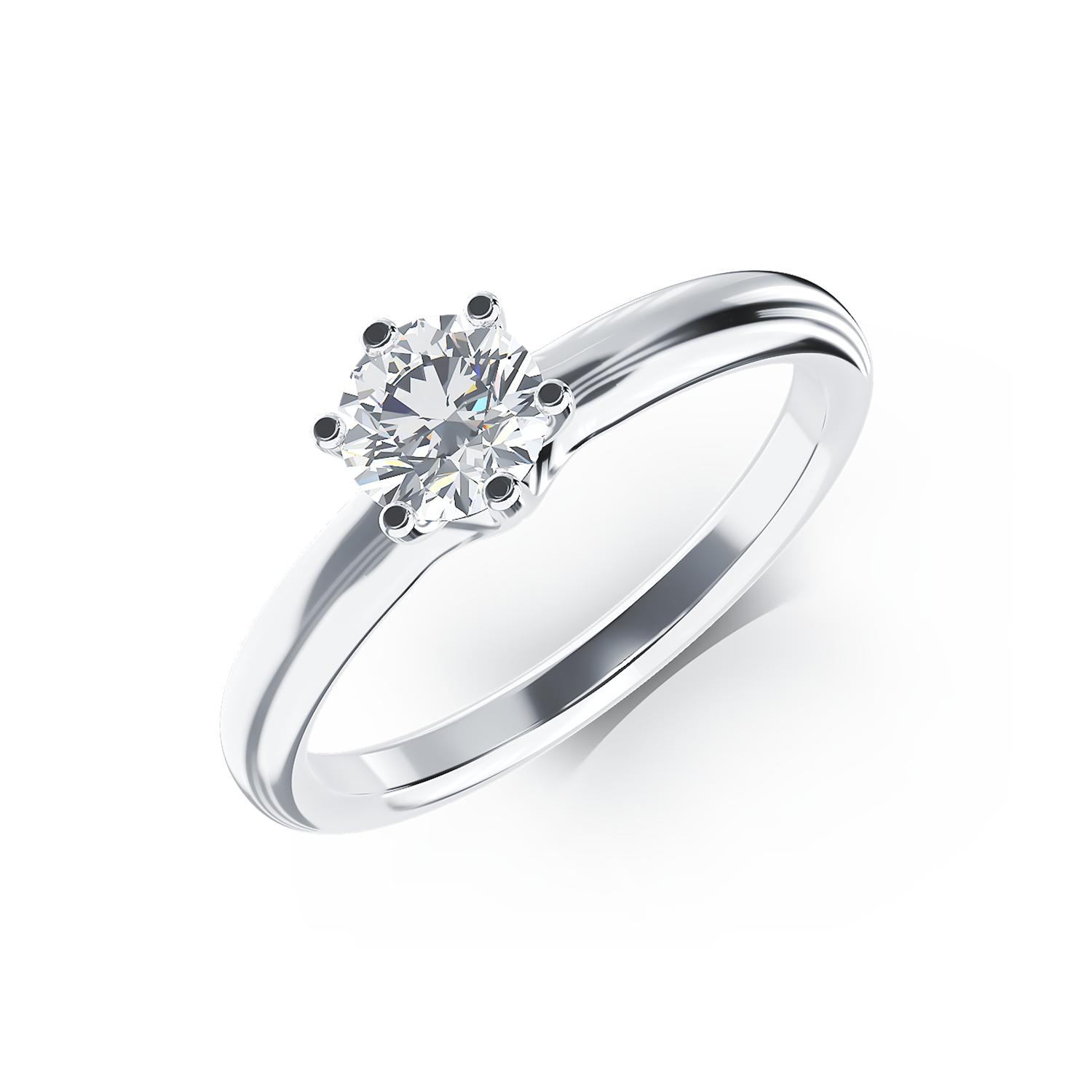 Inel de logodna din aur alb de 18K cu un diamant solitaire de 0.57ct